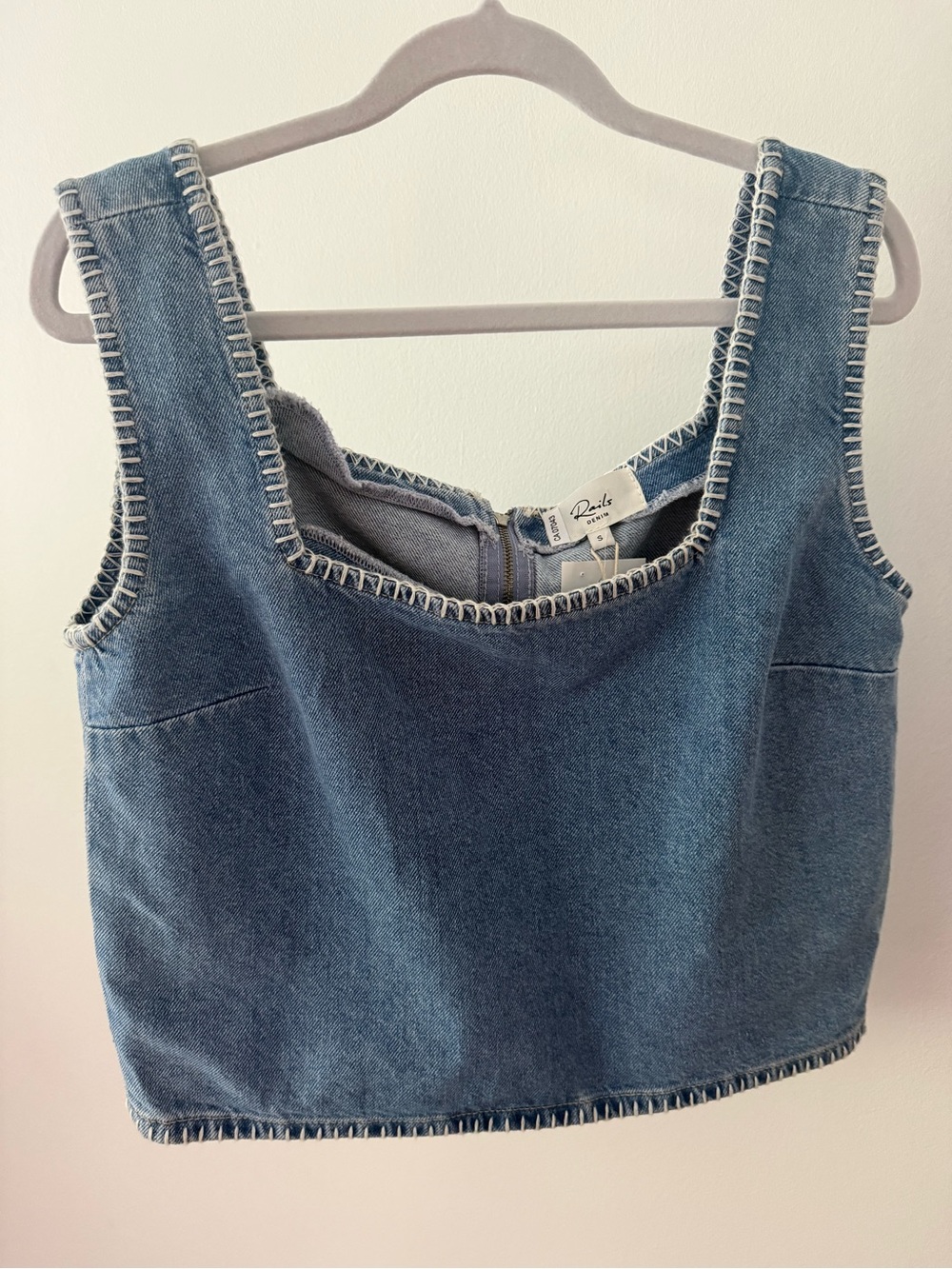 $298 Rails Blue Denim Embroided Tank Top Small New - Picture 3 of 4